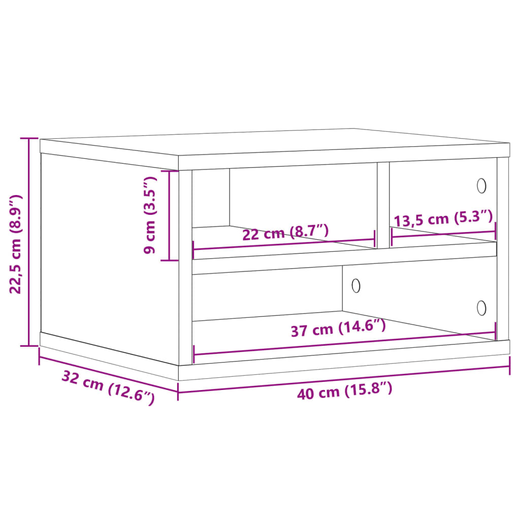 Printerkastje 40X32X22,5 Cm Bewerkt Hout Kleurig Gerookt eiken