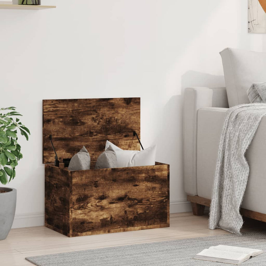 Opbergbox 60x35x35 cm bewerkt hout gerookt eikenkleurig