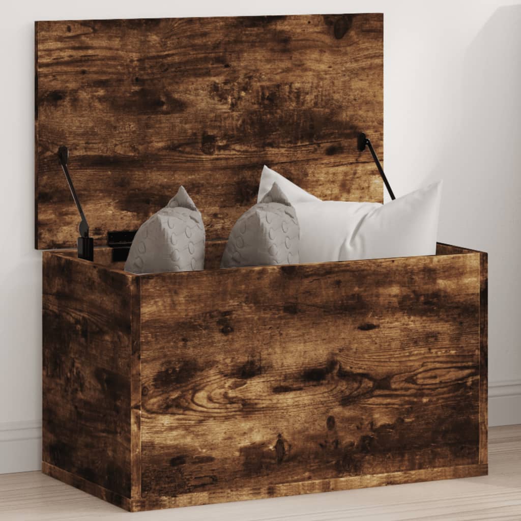 Opbergbox 60x35x35 cm bewerkt hout gerookt eikenkleurig