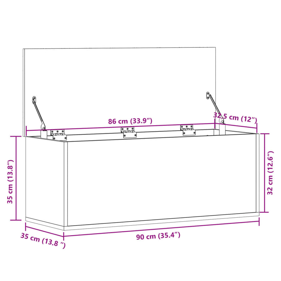 Opbergbox 90x35x35 cm bewerkt hout wit