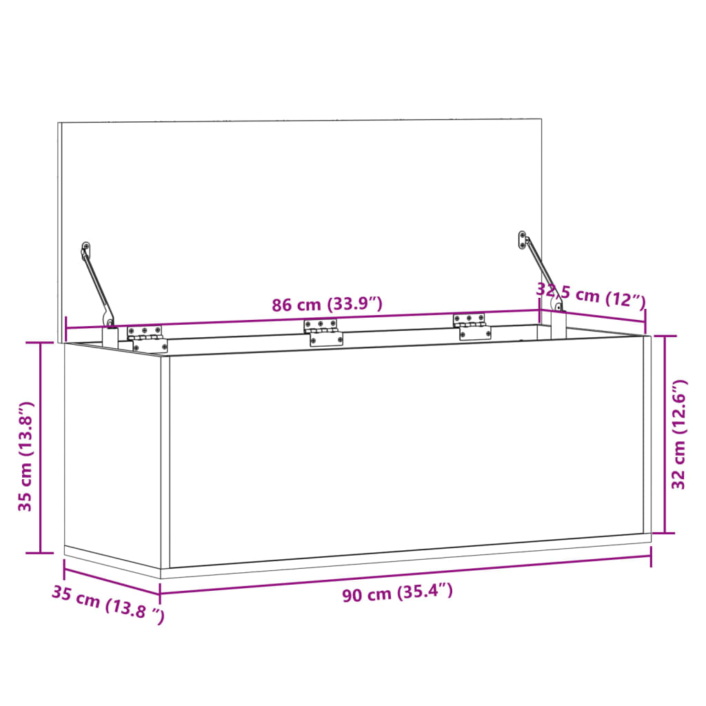 Opbergbox 90x35x35 cm bewerkt hout betongrijs