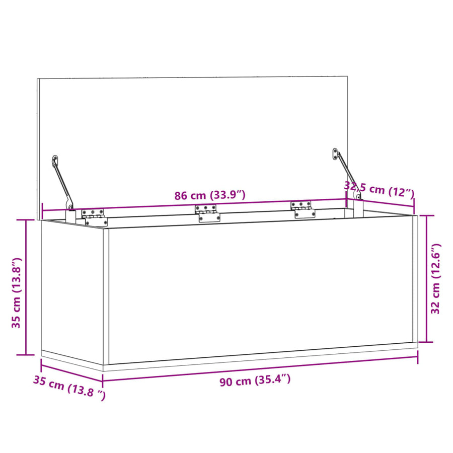 Opbergbox 90x35x35 cm bewerkt hout betongrijs