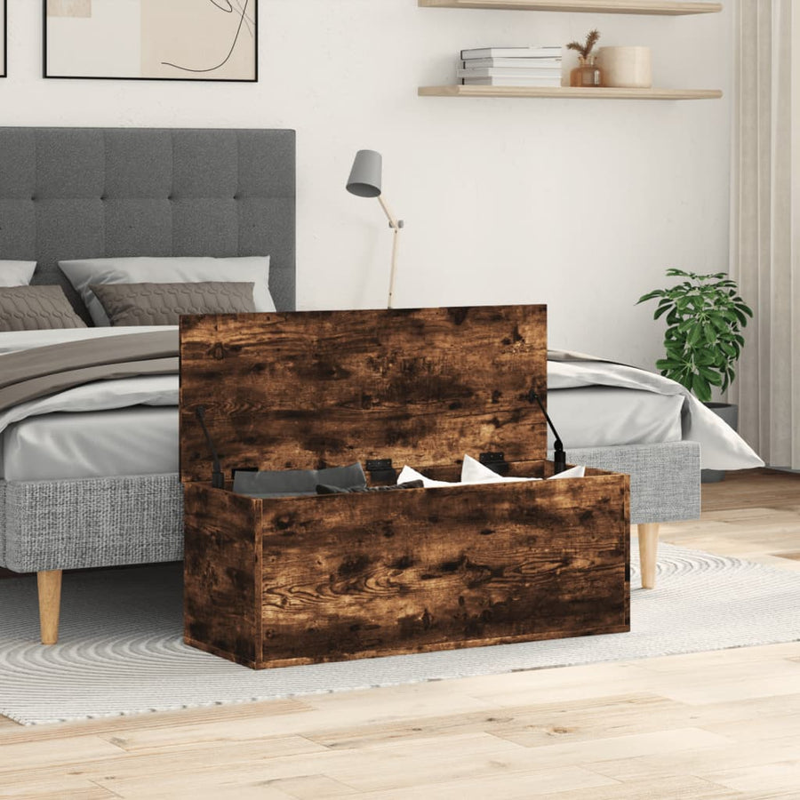 Opbergbox 90x35x35 cm bewerkt hout gerookt eikenkleurig