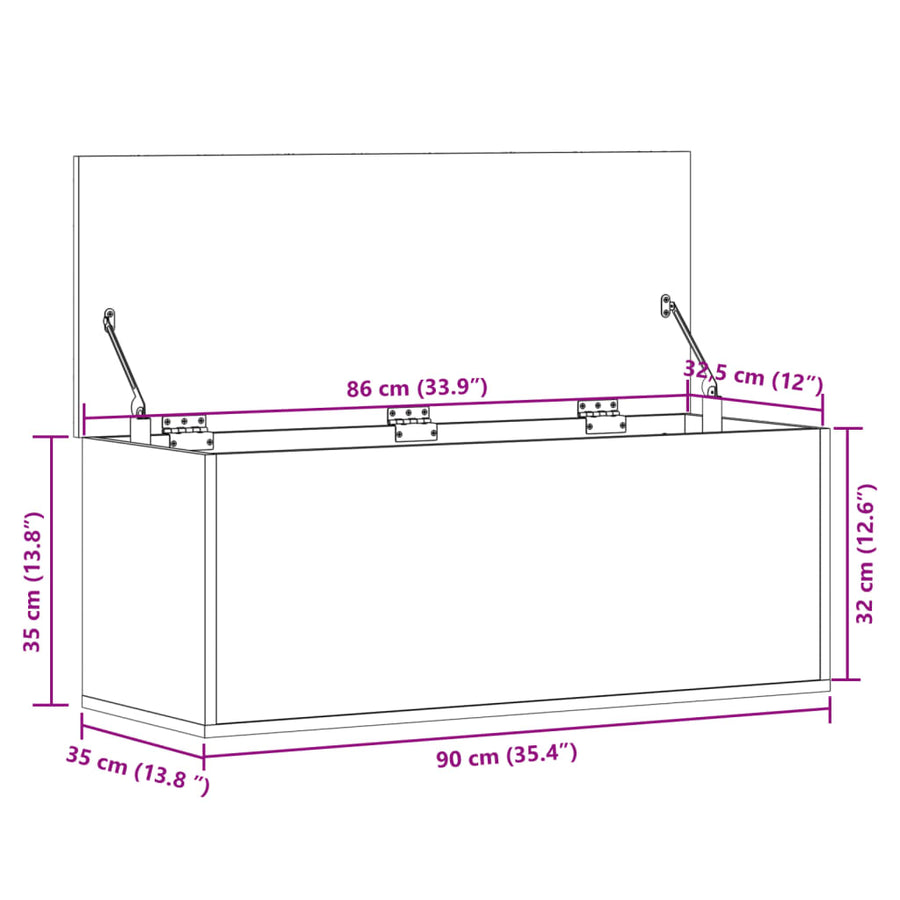 Opbergbox 90x35x35 cm bewerkt hout gerookt eikenkleurig