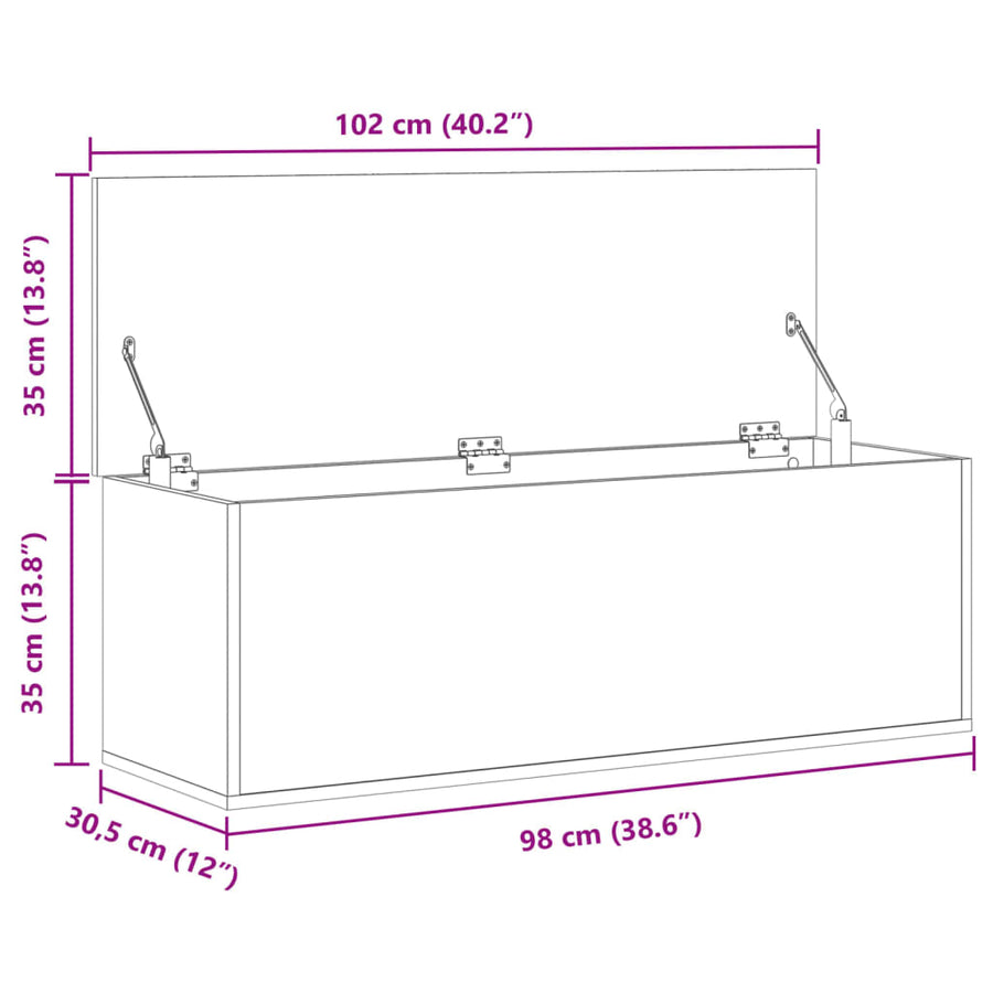 Opbergbox 102x35x35 cm bewerkt hout wit
