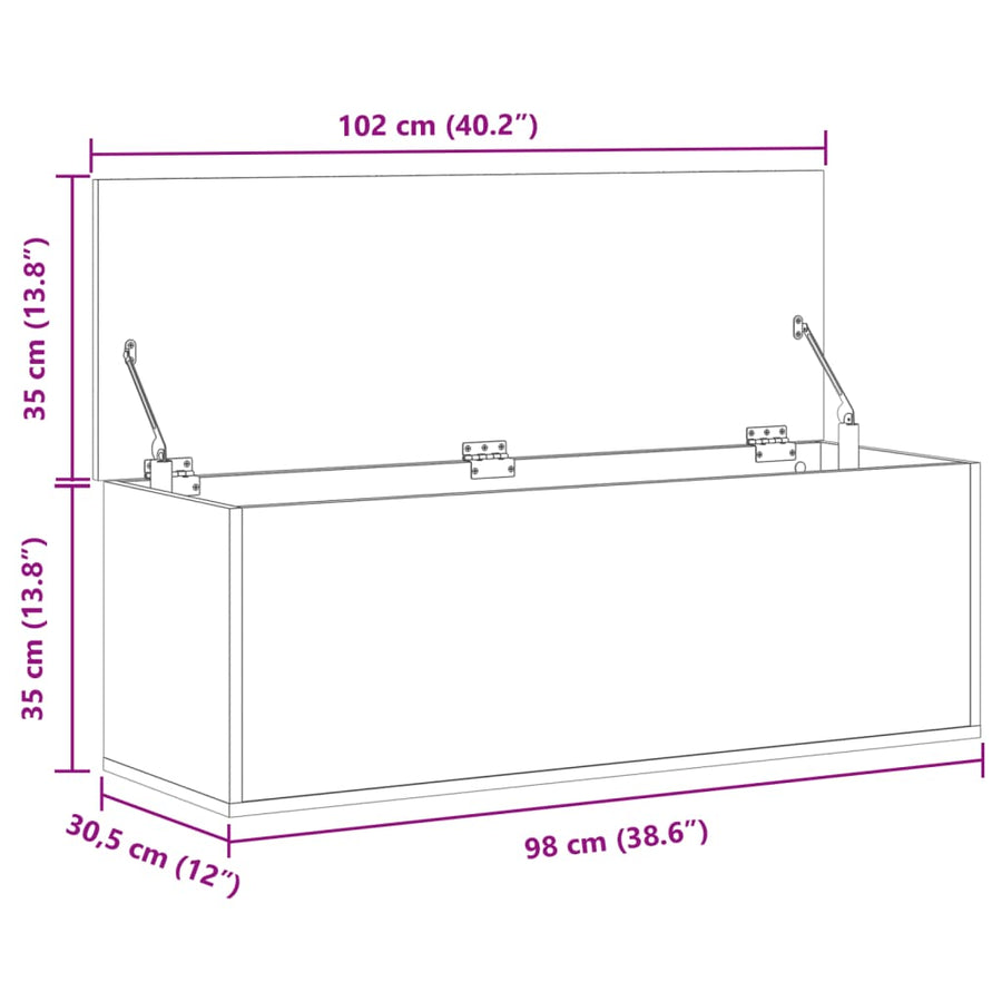 Opbergbox 102x35x35 cm bewerkt hout betongrijs
