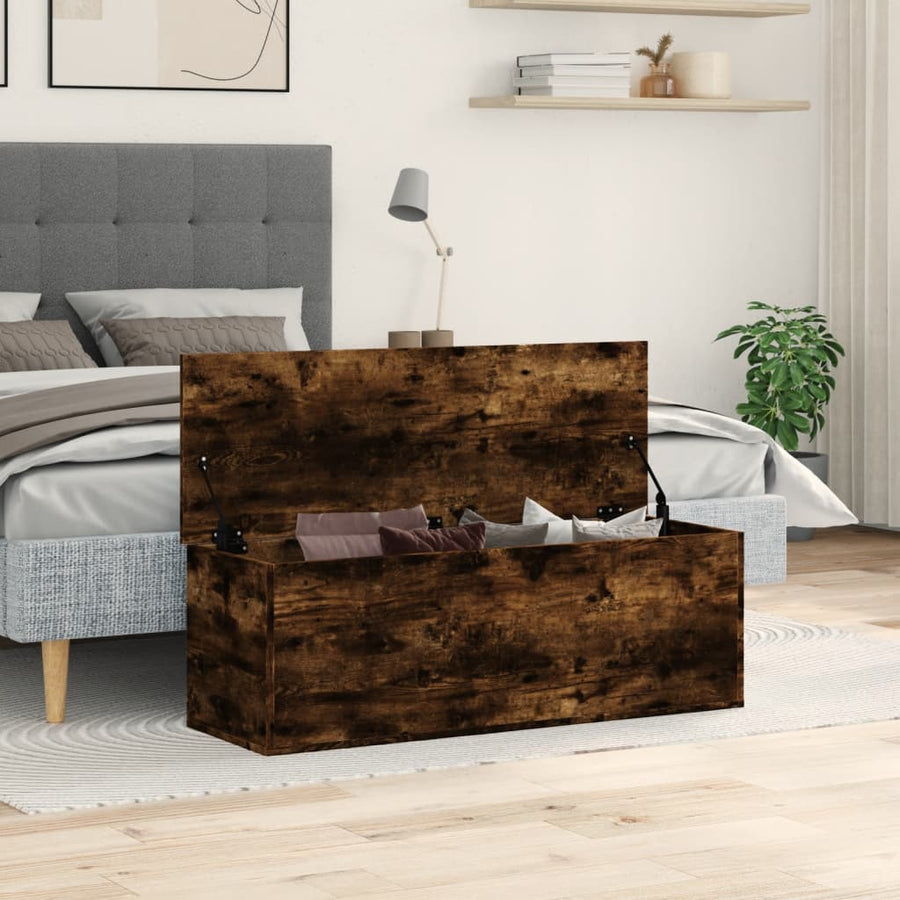 Opbergbox 102x35x35 cm bewerkt hout gerookt eikenkleurig