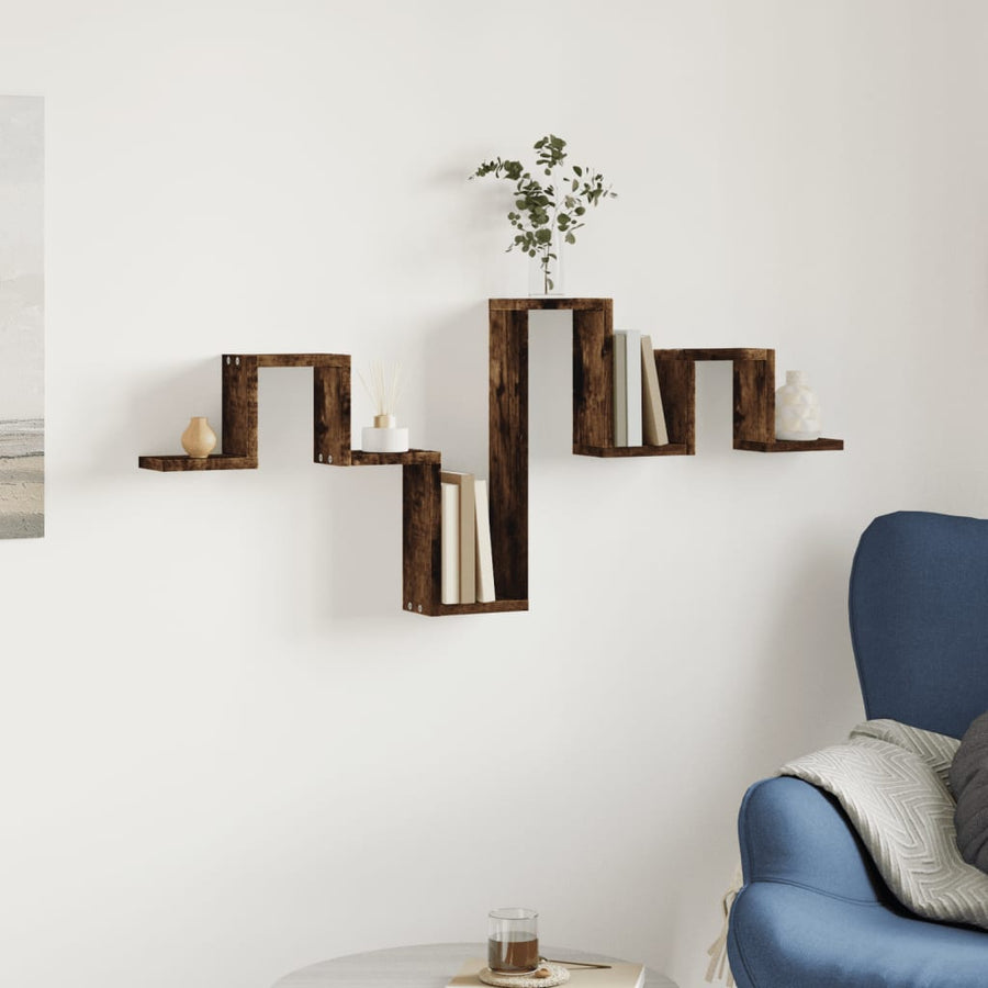 Wandschap 104,5X10X43 Cm Bewerkt Hout Kleurig Gerookt eiken