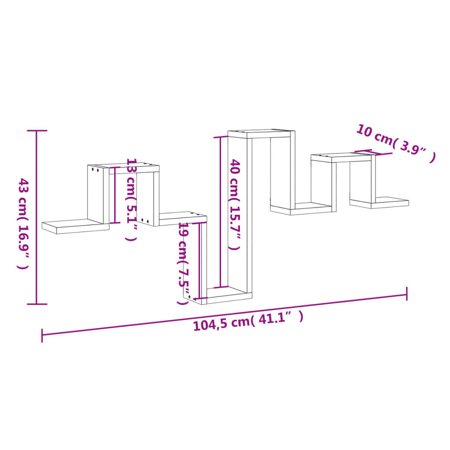 Wandschap 104,5X10X43 Cm Bewerkt Hout Kleurig Gerookt eiken