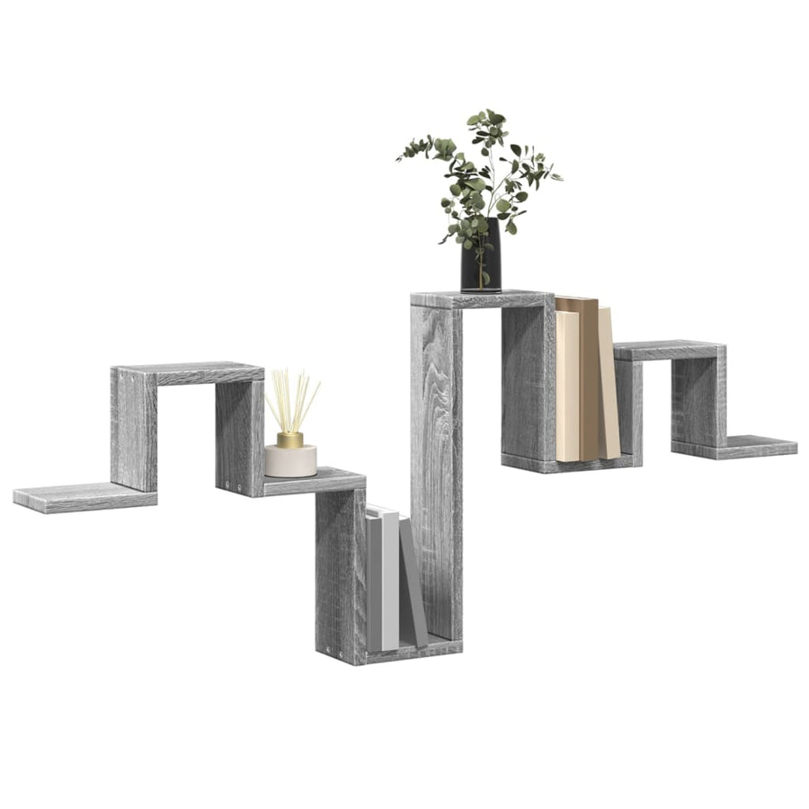 Wandschap 104,5X10X43 Cm Bewerkt Hout Eikenkleurig Grijs sonoma
