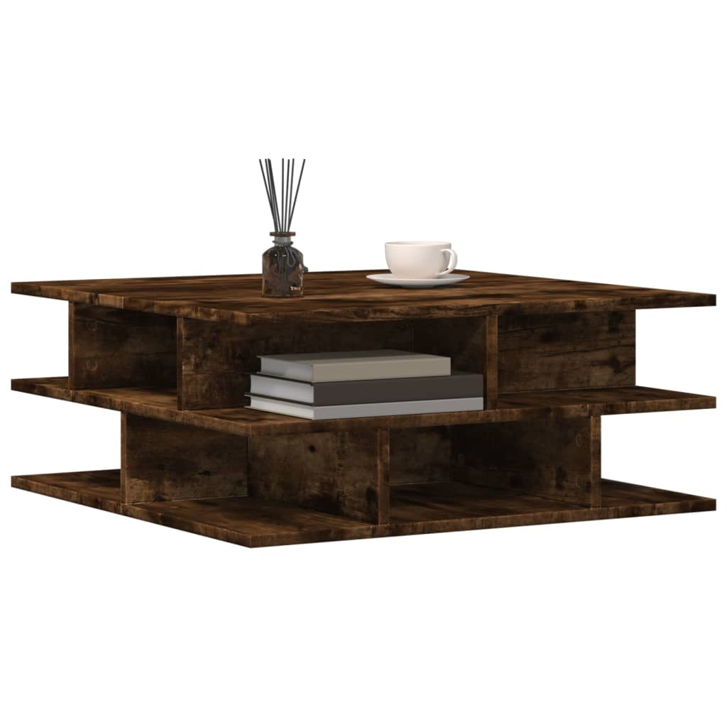 Salontafel 70x70x29 cm bewerkt hout gerookt eikenkleurig