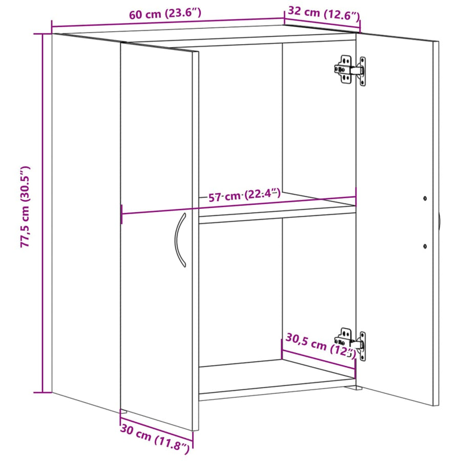 Archiefkast 60x32x77,5 cm bewerkt hout sonoma eikenkleurig