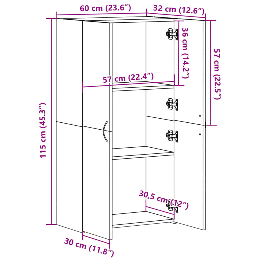 Archiefkast 60x32x115 cm bewerkt hout wit