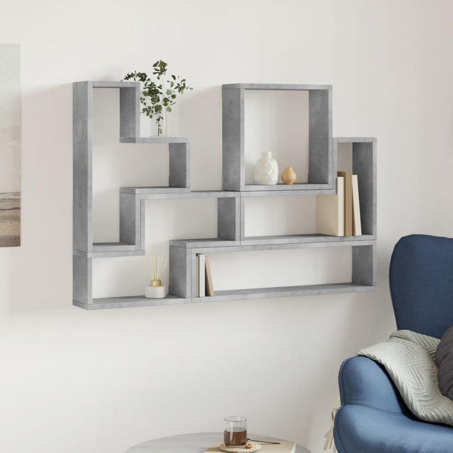 Wandschap 96X12X64 Cm Bewerkt Hout Betongrijs