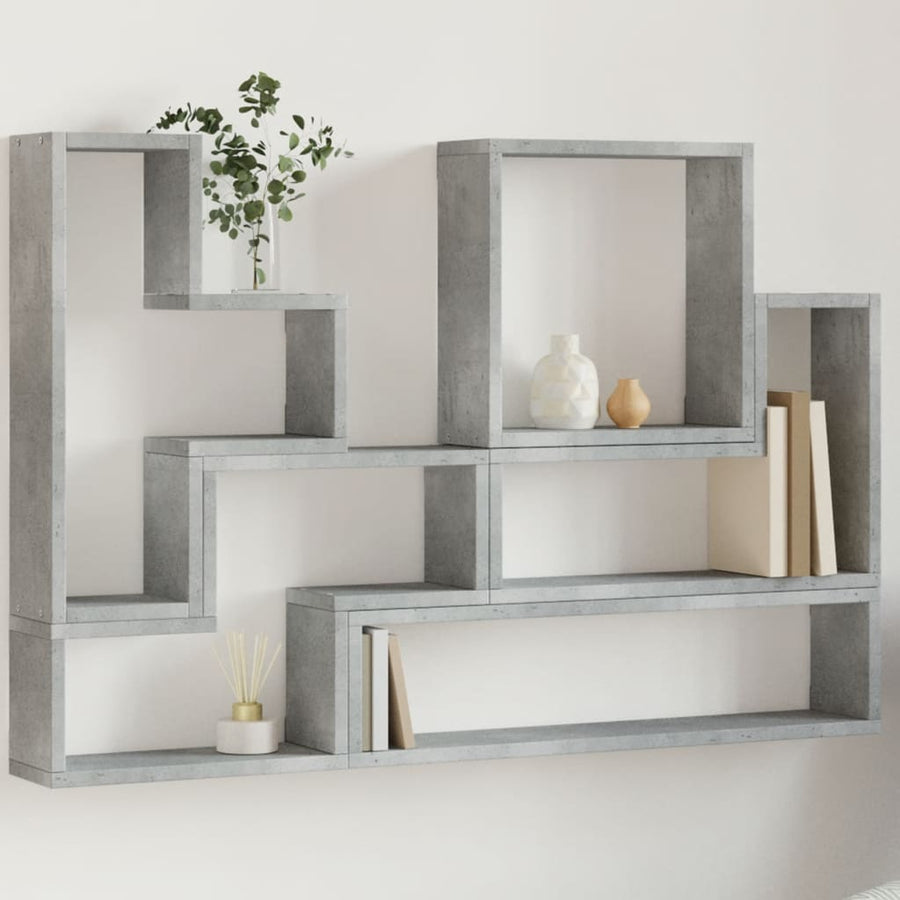 Wandschap 96X12X64 Cm Bewerkt Hout Betongrijs