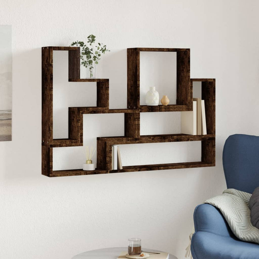 Wandschap 96X12X64 Cm Bewerkt Hout Kleurig Gerookt eiken