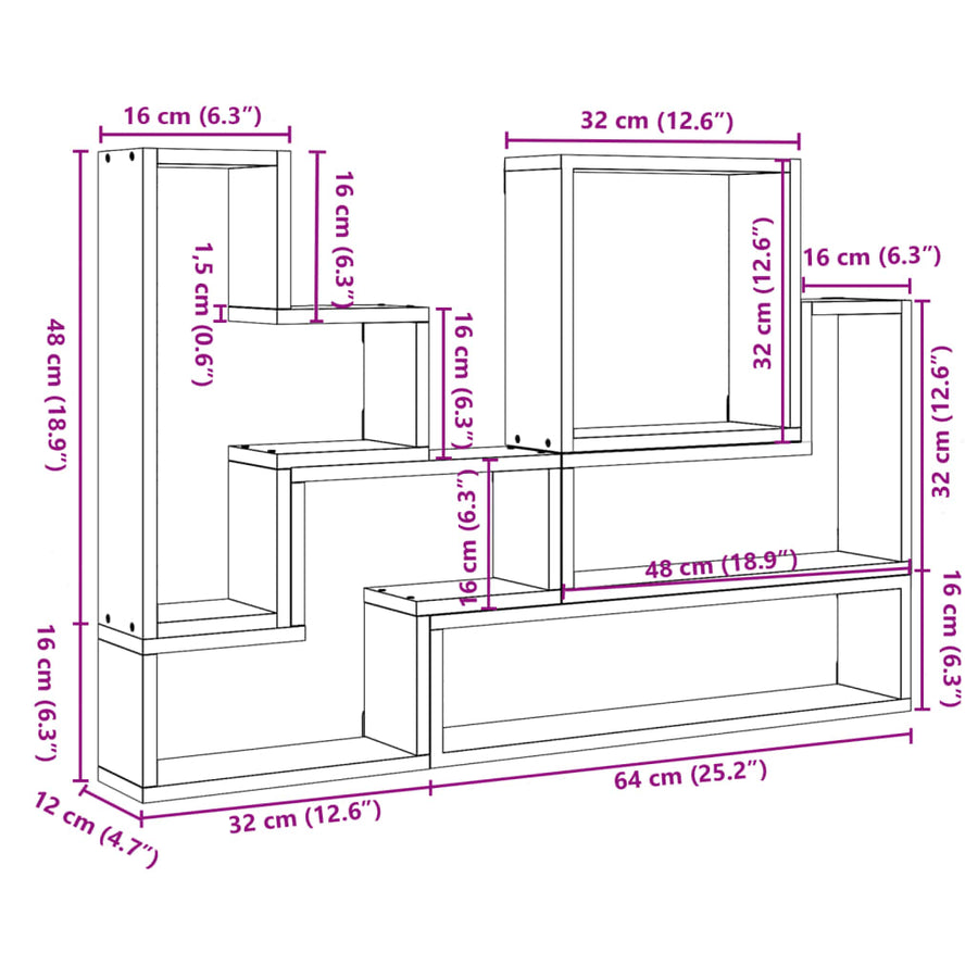 Wandschap 96X12X64 Cm Bewerkt Hout Kleurig Gerookt eiken