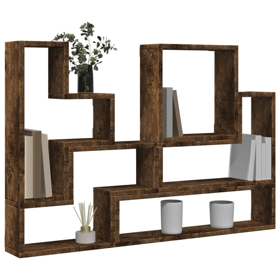 Wandschap 96X12X64 Cm Bewerkt Hout Kleurig Gerookt eiken