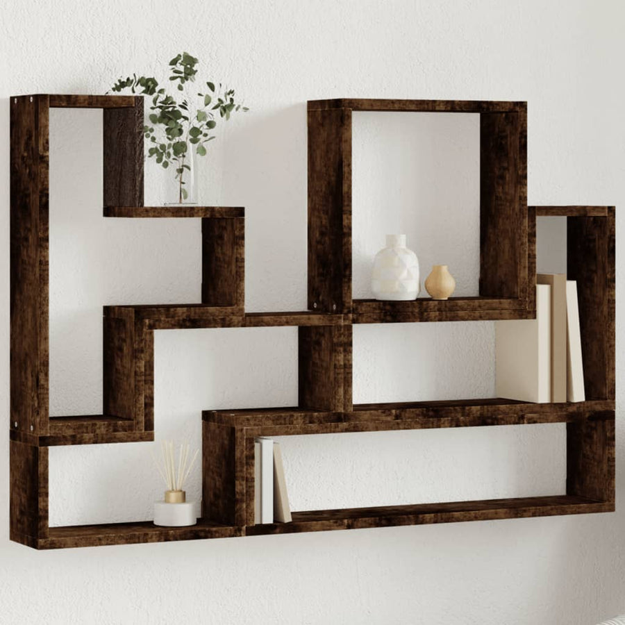Wandschap 96X12X64 Cm Bewerkt Hout Kleurig Gerookt eiken