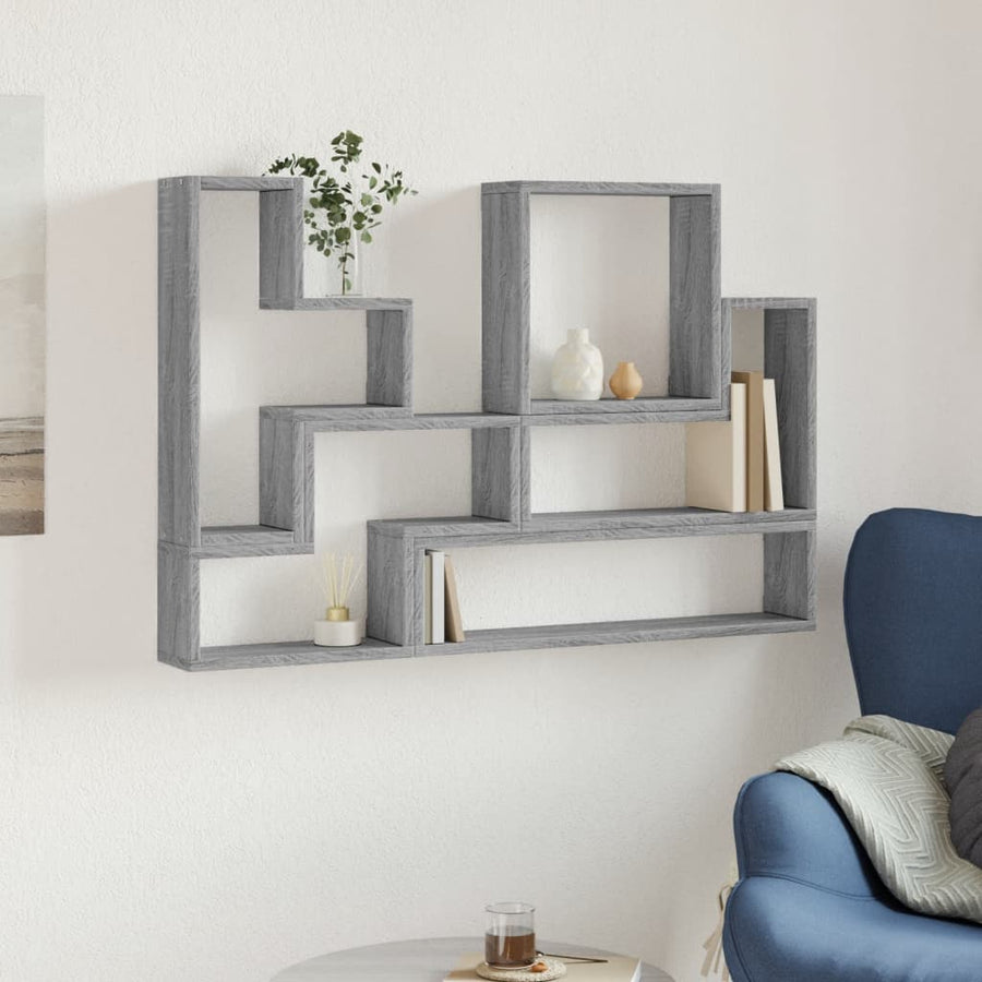 Wandschap 96X12X64 Cm Bewerkt Hout Eikenkleurig Grijs sonoma