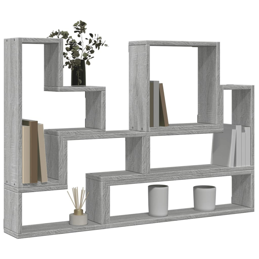Wandschap 96X12X64 Cm Bewerkt Hout Eikenkleurig Grijs sonoma