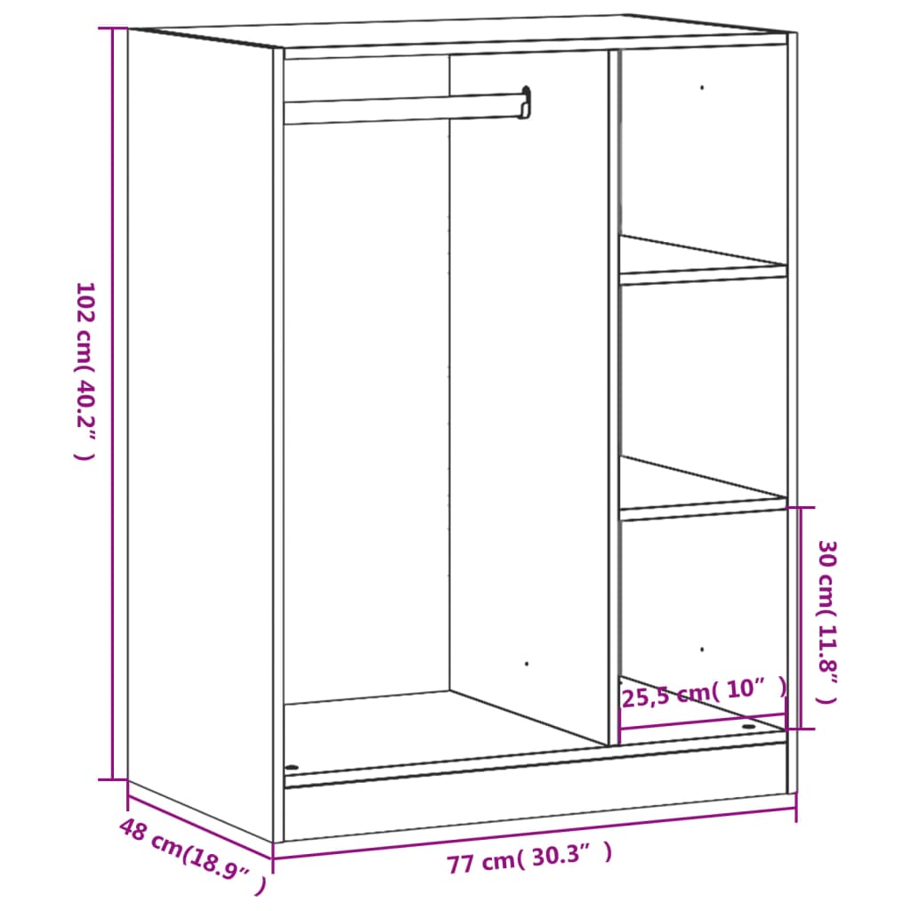 Kledingkast Bewerkt Hout 1 77 x 48 x 102 cm Wit