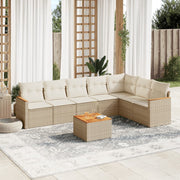 8-piece Lounge Set with Cushions Poly Rattan Beige