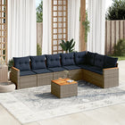 8-piece garden lounge set with cushions, grey poly rattan