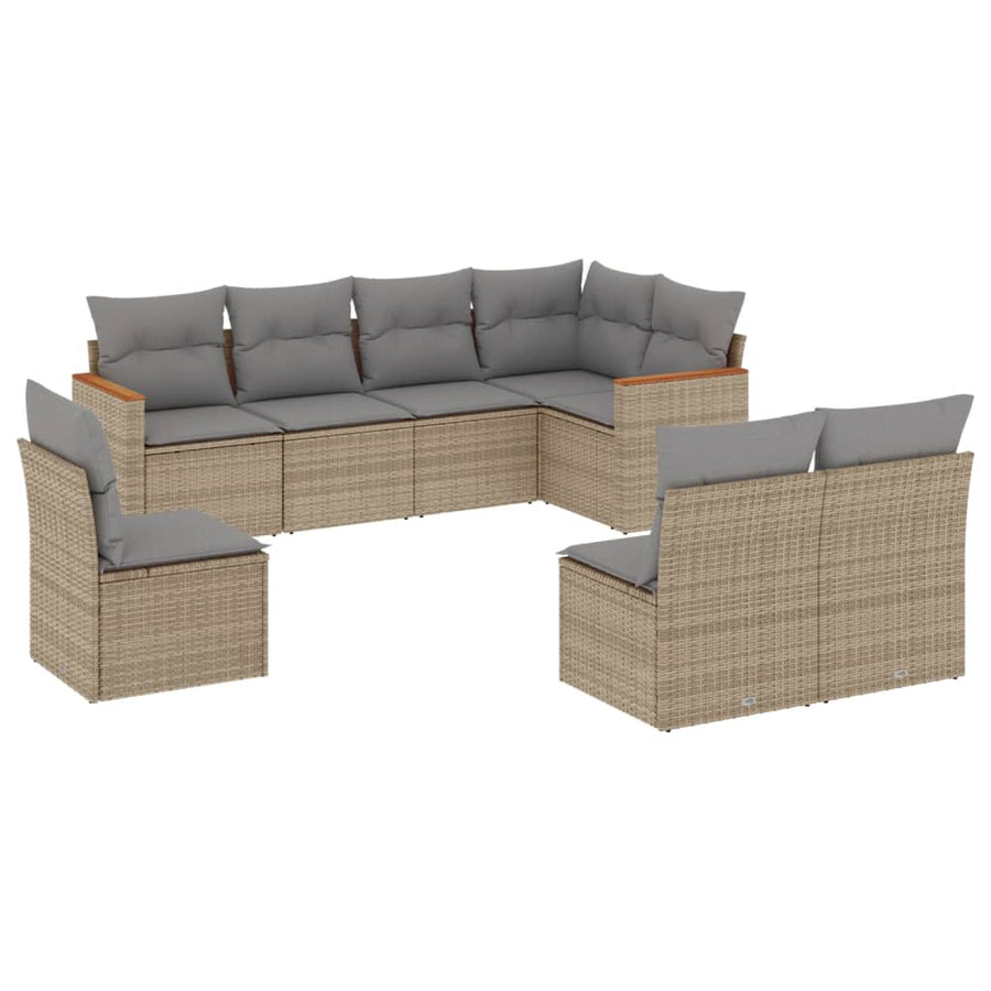 8-Delige Loungeset Met Kussens Poly Rattan Gemengd Beige