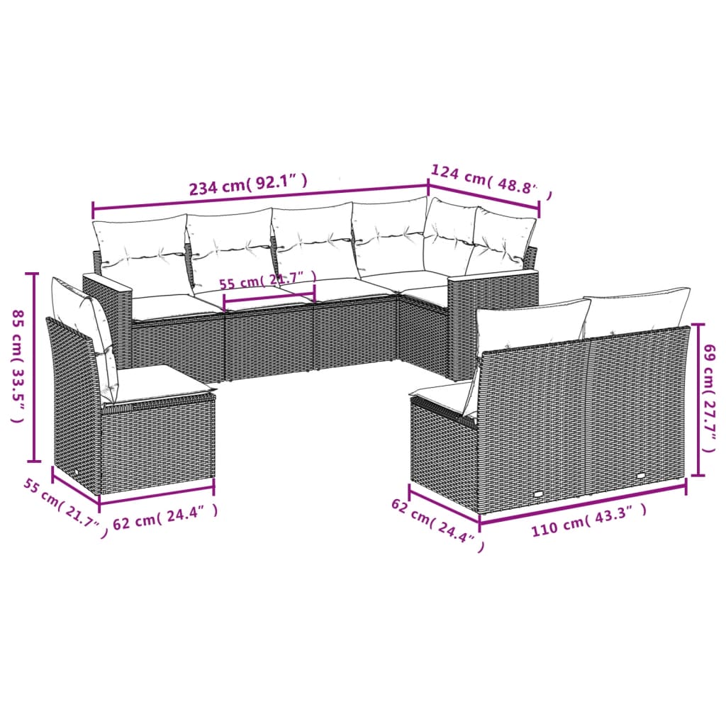 8-Delige Loungeset Met Kussens Poly Rattan Gemengd Beige