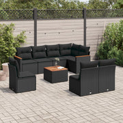 9-piece Lounge Set with cushions poly rattan black