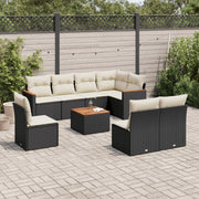 9-piece Lounge Set with cushions poly rattan black