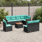9-piece garden sofa set with cushions in black poly rattan