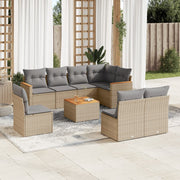 9-piece Lounge Set with cushions poly rattan mixed beige