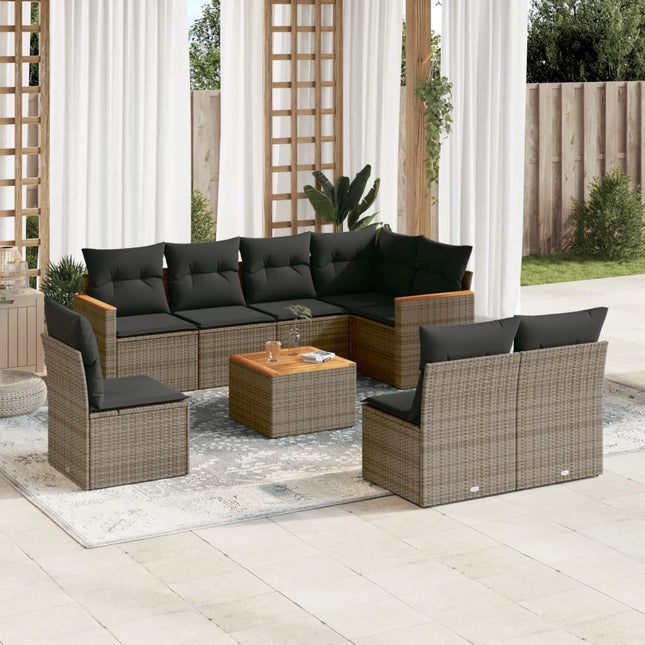 9-Delige Loungeset Met Kussens Poly Rattan Grijs