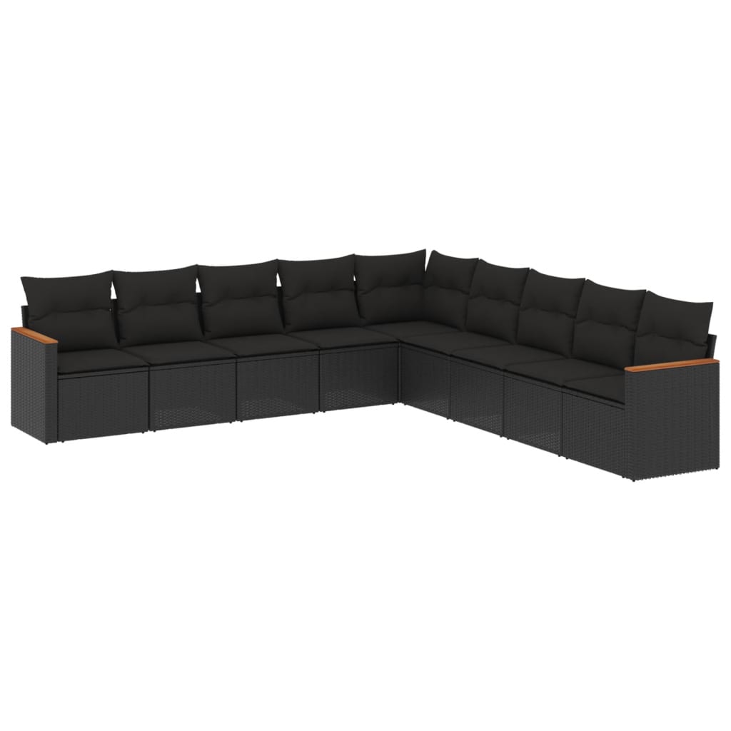 9-Delige Loungeset Met Kussens Poly Rattan Zwart