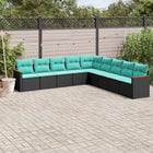 9-piece garden sofa set with cushions in black poly rattan