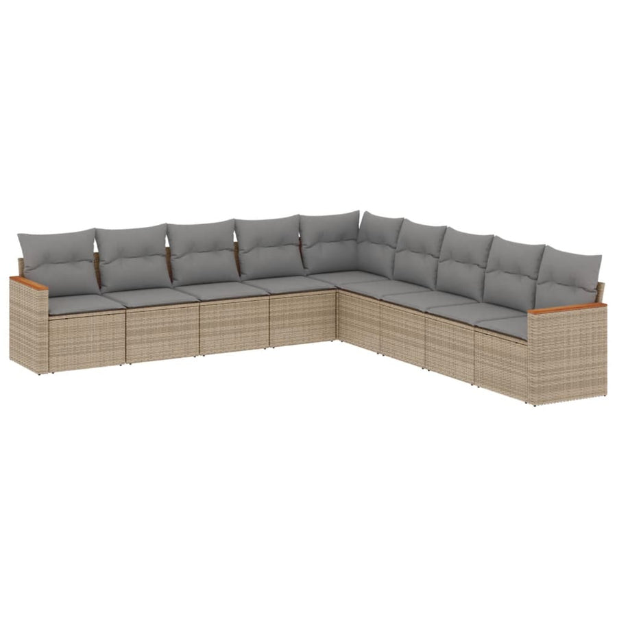 9-Delige Loungeset Met Kussens Poly Rattan Gemengd Beige
