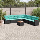 10-piece garden lounge set with cushions black poly rattan