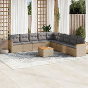 10-piece Loungeset with cushions poly rattan mixed beige