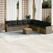 Loungeset 10-delig poly rattan grijs