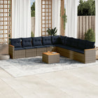 10-piece garden lounge set with cushions, grey poly rattan