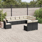 Loungeset poly rattan 10-delig zwart
