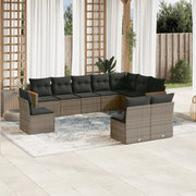 Loungeset 10-delig poly rattan grijs
