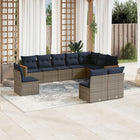 10-piece garden lounge set with cushions, grey poly rattan