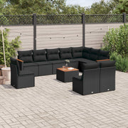 11-piece Lounge Set with Cushions Poly Rattan Black