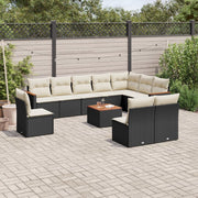 11-piece Loungeset with cushions poly rattan black