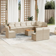 11-piece Garden Furniture Set with Cushions, Poly Rattan, Beige