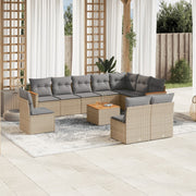 11-piece Lounge Set with Cushions poly rattan mixed beige