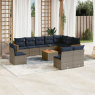 11-piece garden lounge set with cushions, grey poly rattan